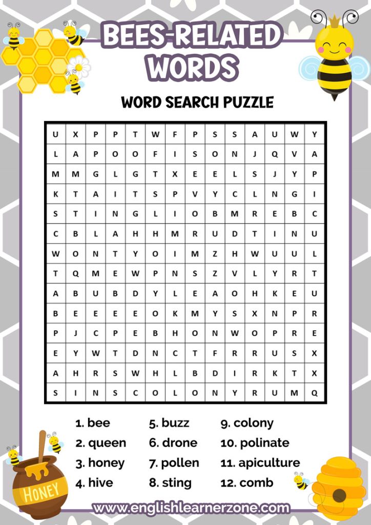 Bee Word Search Free Printable Word Search Puzzle