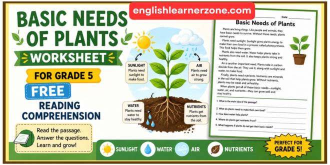 Basic Needs of Plants Worksheet for Grade 5 Free Reading Comprehension